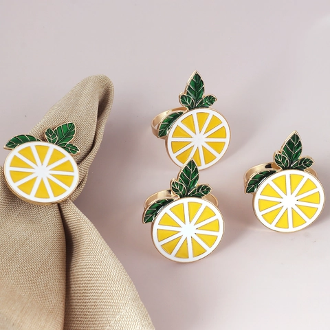 Lemon Fruit Shape Zinc Alloy Napkin Rings Gold Plated Enamel Drip Oil Napkin Holder For Wedding Party Table Decoration