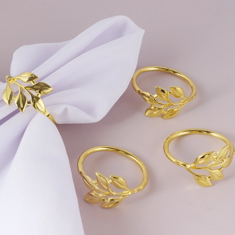 Gold Leaf Napkin Ring Zinc Alloy Metal Napkin Holder Decorative Buckle For Wedding Banquet Hotel Dining Table Decor