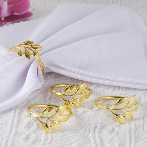 Gold Leaf Napkin Ring Zinc Alloy Metal Napkin Holder Decorative Buckle For Wedding Banquet Hotel Dining Table Decor