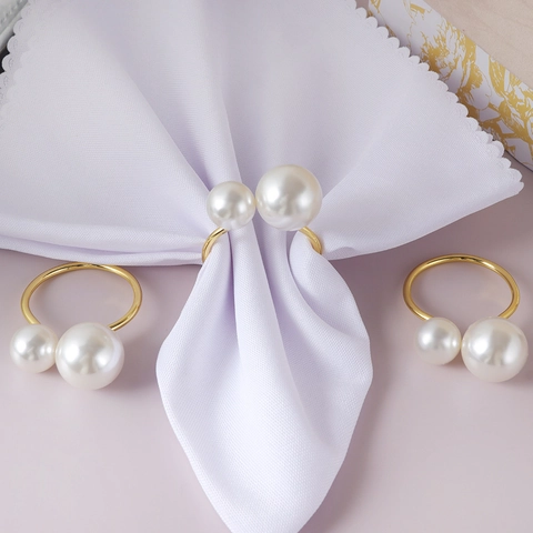 Elegante Gouden Zinklegering U-vormige Nep Parel Servetringen Voor Bruiloft Banket Tafeldecoratie Moderne Metalen Servetring Houder