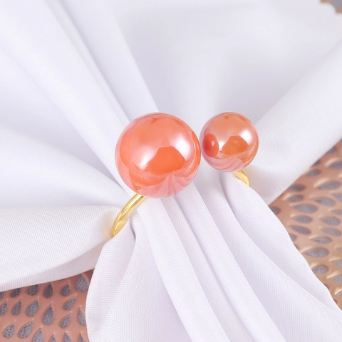 Artificial Pearl Napkin Rings Zinc Alloy Golden Open Double Beads Buckle For Wedding Hotel Dinner Table Decoration Luxury Style