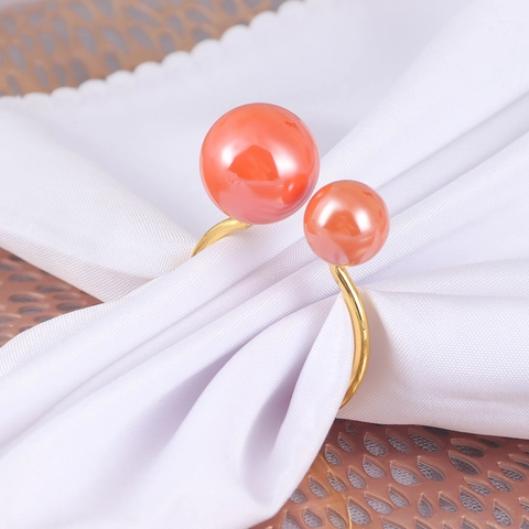 Artificial Pearl Napkin Rings Zinc Alloy Golden Open Double Beads Buckle For Wedding Hotel Dinner Table Decoration Luxury Style