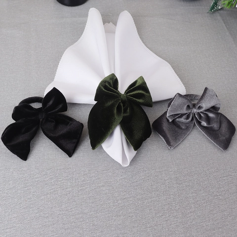 Handmade Fabric Velvet Bowknot Napkin Rings Decorative Tableware For Hotel Wedding Banquet Party Table Setting Decoration