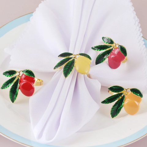 Ronds De Serviette Fruits Alliage De Zinc Email Citron Mangue Forme Boucles De Serviette En Metal Decor De Table Banquet