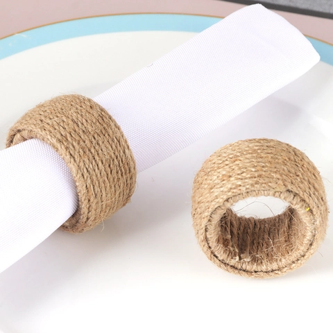 Handmade Hemp Rope Napkin Rings Woven Jute Fiber Table Holder For Wedding Rustic Banquet Hotel Decor Natural Style