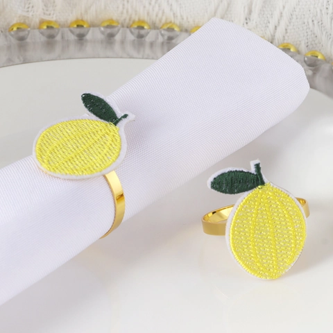 Handmade Embroidery Lemon Napkin Ring Gold Alloy Electroplated Napkin Buckle For Banquet Wedding Party Table Decoration