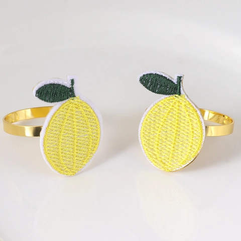 Handmade Embroidery Lemon Napkin Ring Gold Alloy Electroplated Napkin Buckle For Banquet Wedding Party Table Decoration