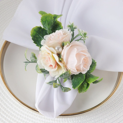 Romantic Artificial Rose Napkin Rings For Valentine's Day Wedding Banquet Table Decor Pink Satin Flower Napkin Buckle