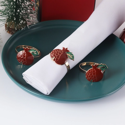 Rond De Serviette Grenade Alliage De Zinc Émail Fruit Rouge Or Décoration De Table Pour Noël Mariage Fête