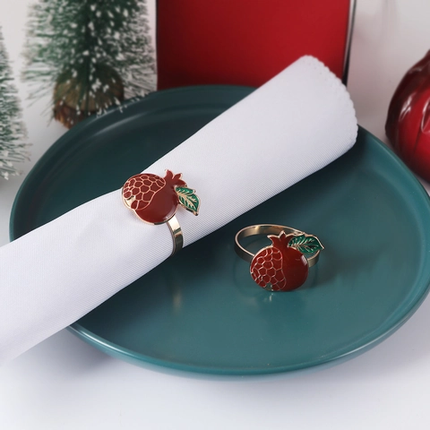 Rond De Serviette Grenade Alliage De Zinc Émail Fruit Rouge Or Décoration De Table Pour Noël Mariage Fête