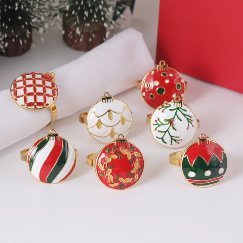 Weihnachts Serviettenringe Zinklegierung Emaille Christbaumkugel Design Festliche Tischdekoration Vergoldeter Halter