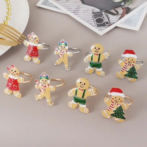 Servilleteros De Hombre De Jengibre Y Árbol De Navidad Aleación De Zinc Esmalte Decoración De Mesa Festiva