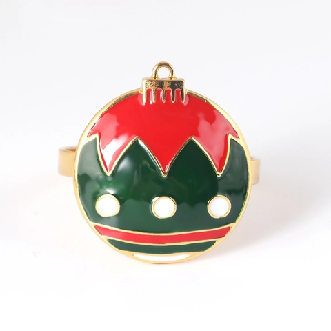 Weihnachts Serviettenringe Zinklegierung Emaille Christbaumkugel Design Festliche Tischdekoration Vergoldeter Halter