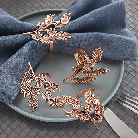Ronds De Serviette Métal Forme De Feuille Alliage Zinc Bronze Pour Déco Table Fête Mariage Hôtel Vintage Élégant Eucalyptus Ginkgo