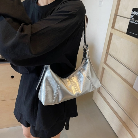 Borsa Hobo Mezzaluna Vintage Pelle PU Cerata Pieghe Spalla Sottobraccio Borsa A Mano Tracolla Regolabile Minimalismo Donne