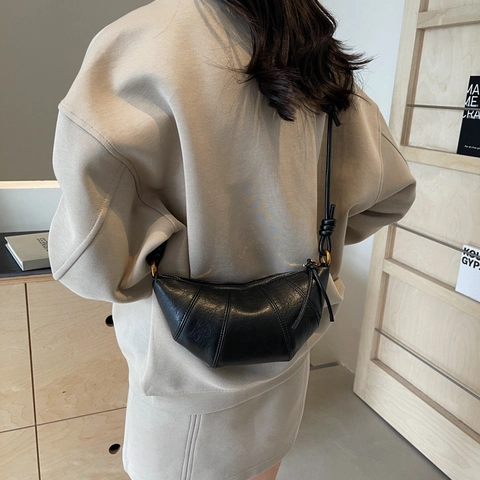 Bolso Croissant Para Mujer Cuero PU Retro Minimalista Plisado Media Luna Bolso Bandolera Con Correa De Nudo Cremallera