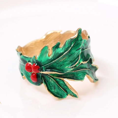 Ronds De Serviette De Noël Alliage De Zinc Émail Renne Sapin Feuille Décoration De Table Fête Banquet Accessoire