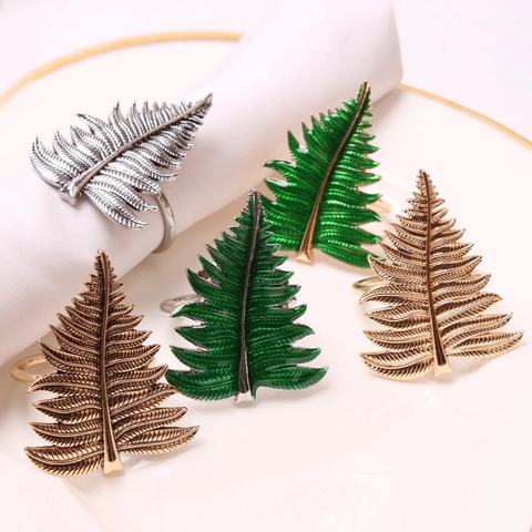 Fern Leaf Metal Napkin Rings For Wedding Party Table Decoration Nordic Style Gold Green Alloy Napkin Holder For Tableware