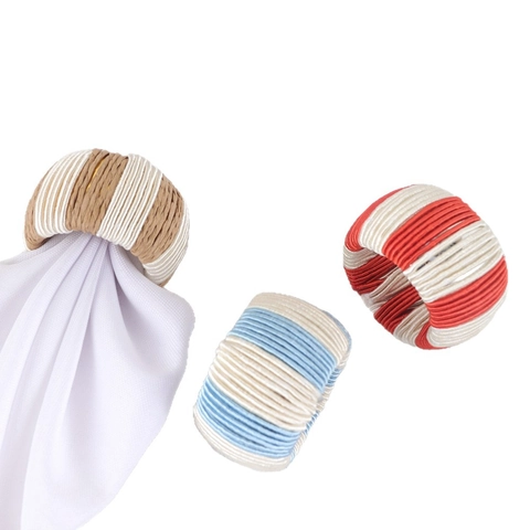 Ronds De Serviette Tissés À La Main À Rayures Boucles De Serviette Rondes En Fibre Végétale Décoration De Table Pour Mariage Banquet Fête Accessoires