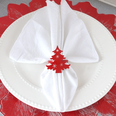 Christmas Tree Napkin Ring Metal Red Hollow Snowflake Star Table Decoration For Xmas Party Holiday Dining