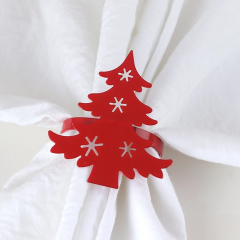 Christmas Tree Napkin Ring Metal Red Hollow Snowflake Star Table Decoration For Xmas Party Holiday Dining