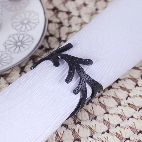 Nordic Coral Branch Napkin Ring Alloy Matte Black Textured Napkin Buckle For Table Decor Party Wedding Christmas