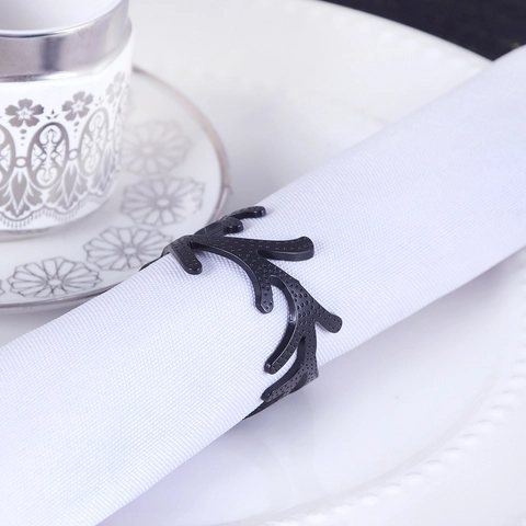 Nordic Coral Branch Napkin Ring Alloy Matte Black Textured Napkin Buckle For Table Decor Party Wedding Christmas
