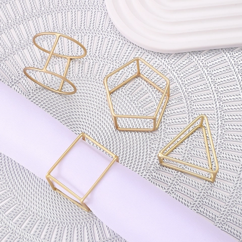 Geometric Napkin Rings Zinc Alloy Gold Plated Minimalist Table Decorations For Wedding Banquet Modern Home Dining