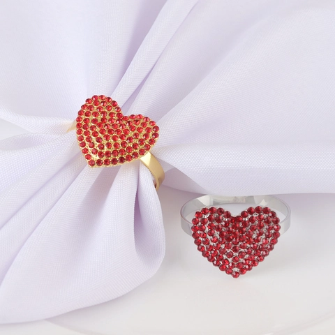Heart Shaped Napkin Rings Zinc Alloy Red Rhinestone Buckles For Valentines Day Wedding Anniversary Dinner Table Decor