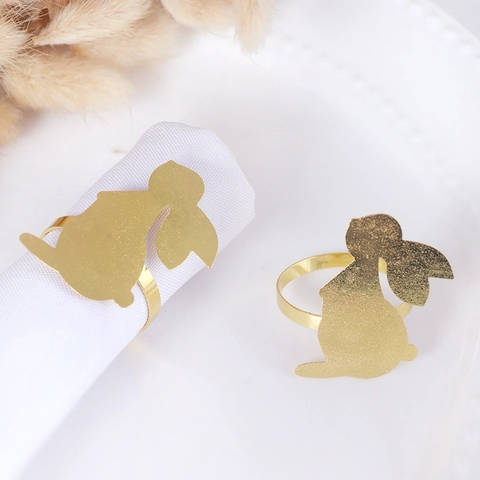 Gouden Metalen Konijn Servetringen Pasen Haasje Silhouet Servethouders Voor Eettafel Bruiloft Banket Feest Decoratie