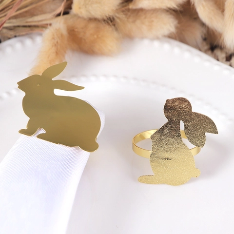 Gouden Metalen Konijn Servetringen Pasen Haasje Silhouet Servethouders Voor Eettafel Bruiloft Banket Feest Decoratie