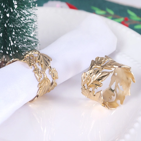 Maple Leaf Napkin Rings Zinc Alloy Hollow Design Champagne Gold Table Decor For Wedding Dinner Party Elegant