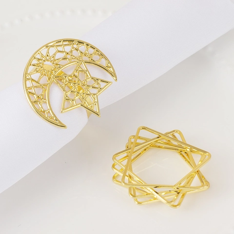 Modern Zinc Alloy Star Moon Napkin Ring Creative Hollow Rhinestone Napkin Buckle For Wedding Banquet Ramadan Table Decoration