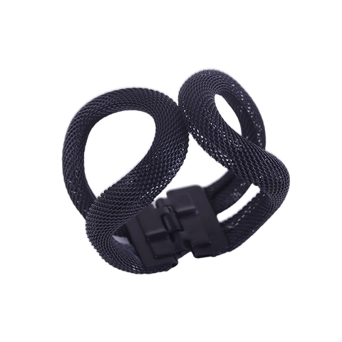 Rond De Serviette En Maille Métallique Noire Design Boucle Infinie Avec Boucle À Ressort Pour Décoration De Table De Banquet De Mariage Industriel Moderne