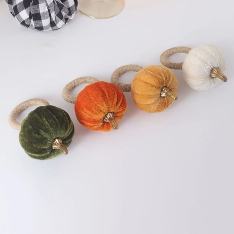 Pumpkin Napkin Rings Velvet Fabric Handmade Braided Rope Table Decor For Halloween Thanksgiving Harvest Autumn
