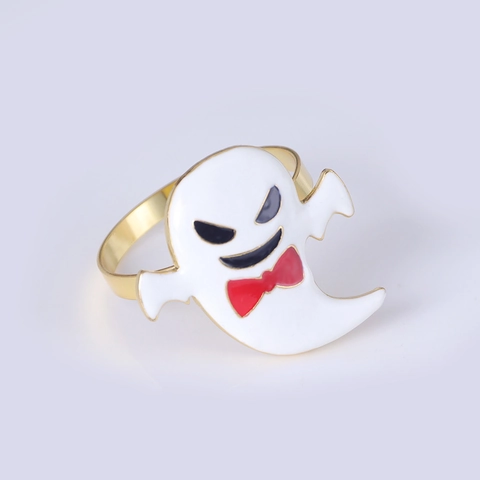 Servilletero De Fantasma De Halloween Aleación Chapada En Oro Dibujos Animados Fantasma Blanco Hebilla De Servilleta