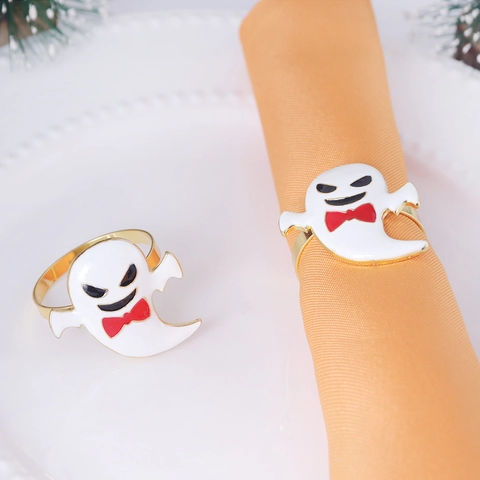 Servilletero De Fantasma De Halloween Aleación Chapada En Oro Dibujos Animados Fantasma Blanco Hebilla De Servilleta