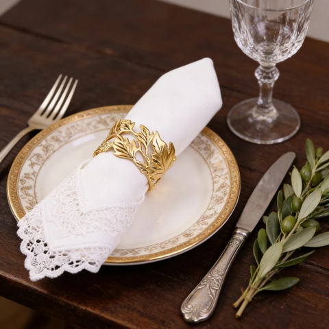 Maple Leaf Napkin Rings Zinc Alloy Hollow Design Champagne Gold Table Decor For Wedding Dinner Party Elegant