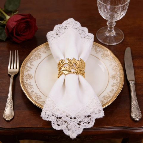 Maple Leaf Napkin Rings Zinc Alloy Hollow Design Champagne Gold Table Decor For Wedding Dinner Party Elegant