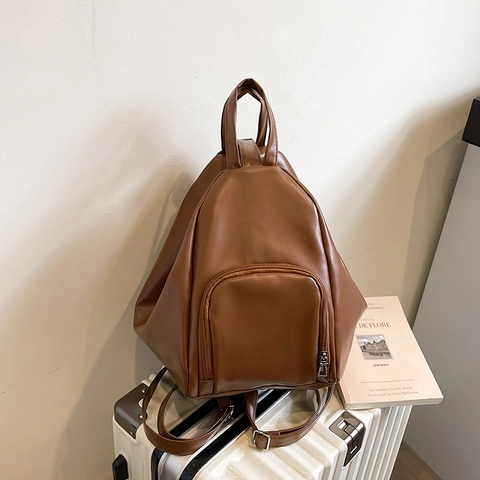 Women Casual PU Leather Backpack Large Capacity Solid Color Geometric Design Multi-function Shoulder Bag For Work Travel