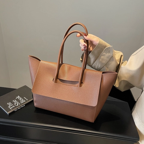 Borsa Tote Grande Da Donna In Pelle PU Martellata Minimalista Con Patta Borsa A Spalla Da Pendolare Ufficio Quotidiana