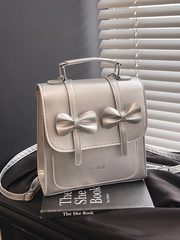 Koreaanse Stijl Dames Strik Synthetisch Leer Schoudertas Mode Handtas Mini Rugzak Met Kunstparel Hanger Decor Voor Dagelijks