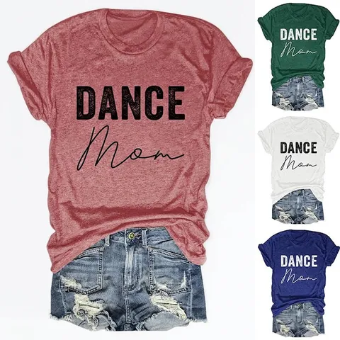 T-Shirt Donna Misto Cotone Girocollo Manica Corta Dance Mom Stampa Lettere Top Estivo Casual Vestibilità Ampia