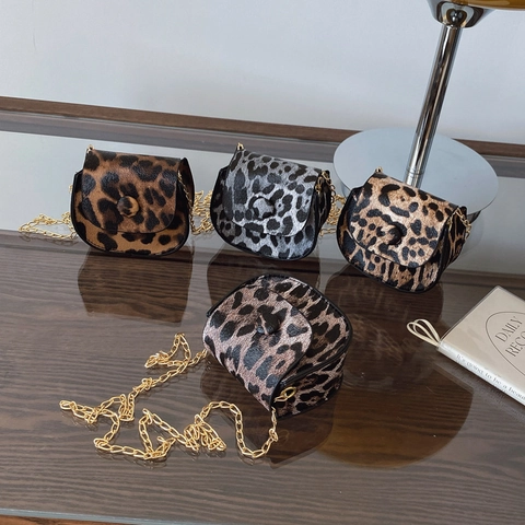 Damen Mini Satteltasche Leopardenmuster Mode PU Leder Umhängetasche Mit Goldener Kette Kleine Schultertasche Für Alltag