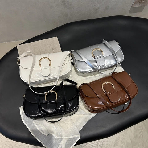 Damen Vintage PU Leder Achseltasche Kleine Quadratische Schultertasche Umhängetasche Mit Goldener Gebissschnalle Pendler Handtasche