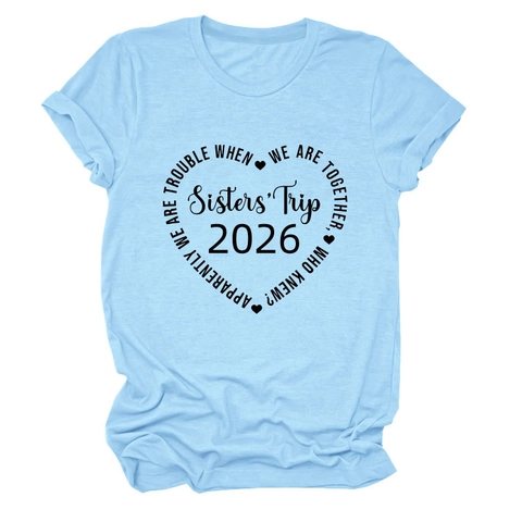 T-Shirt Donna Casual Misto Cotone Girocollo Maniche Corte Grafica Cuore Sisters Trip 2026 Top Estivo Ampio