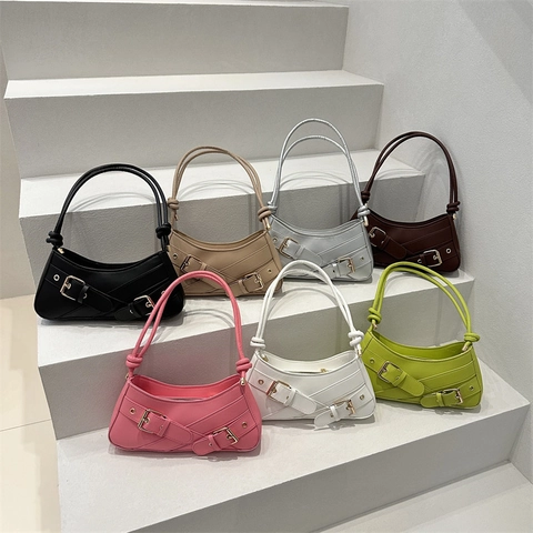 Damen Achseltasche PU Leder Retro Schnallenriemen Knotendetail Schulterhandtasche Y2K Streetwear Trendiges Modeaccessoire
