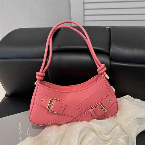 Damen Achseltasche PU Leder Retro Schnallenriemen Knotendetail Schulterhandtasche Y2K Streetwear Trendiges Modeaccessoire