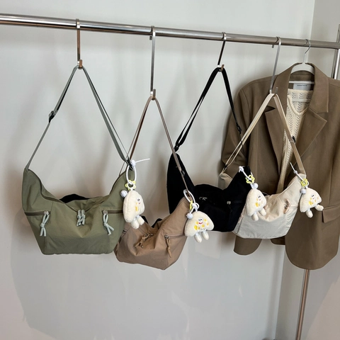 Fashion Nylon Dumpling Shoulder Bag Casual Hobo Crossbody Bag For Women Chic Street Trend Solid Color Zipper Satchel
