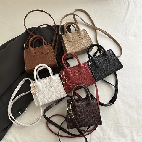 Petit Sac Cabas Femme Motif Tissé Crocodile Cuir PU Sac Bandoulière Double Poignée Sac à Main Mode Femme Quotidien